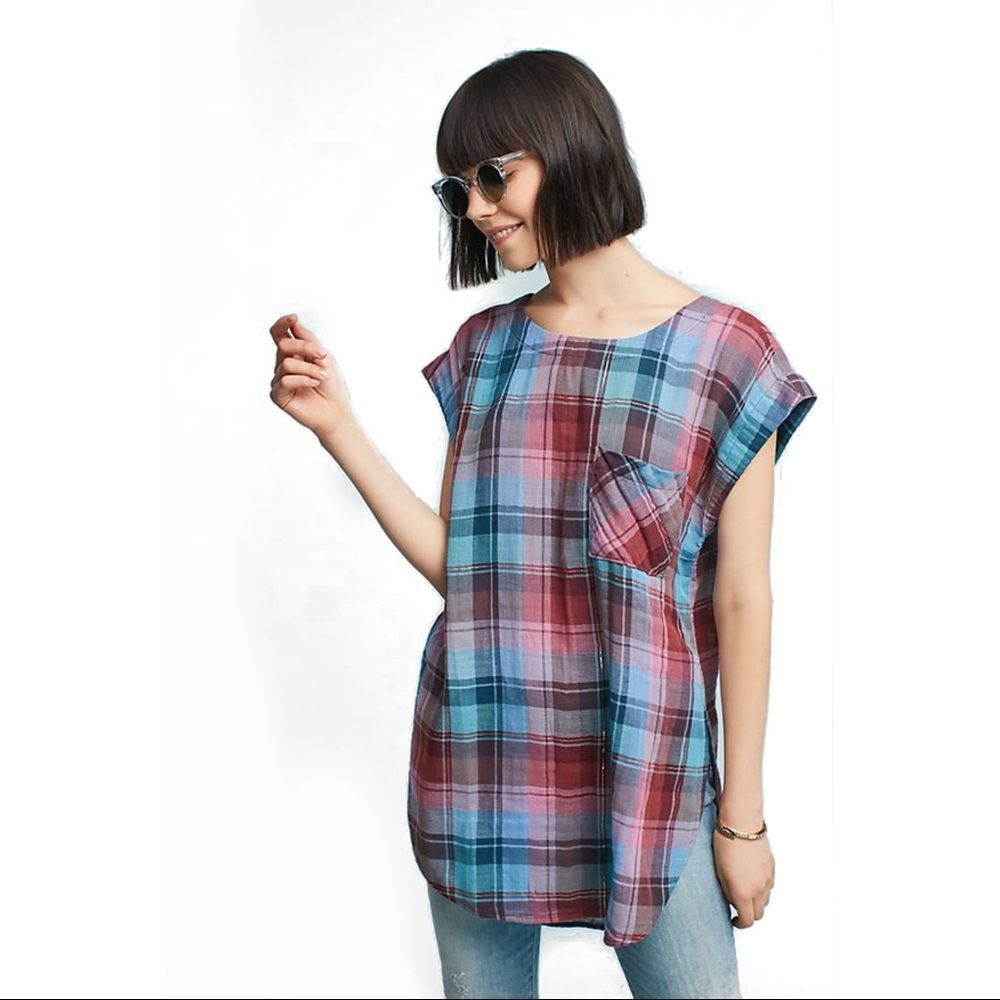 Anthropologie Akemi +Kin Cap-Sleeve Plaid Tunic